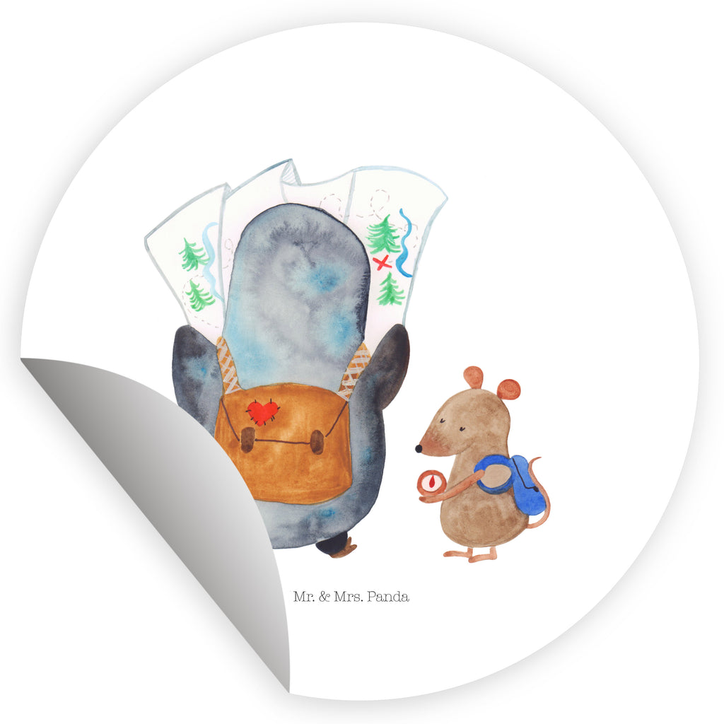 40mm Rund Aufkleber Pinguin & Maus Wanderer Sticker, Aufkleber, Etikett, Pinguin, Pinguine, Abenteurer, Abenteuer, Roadtrip, Ausflug, Wanderlust, wandern