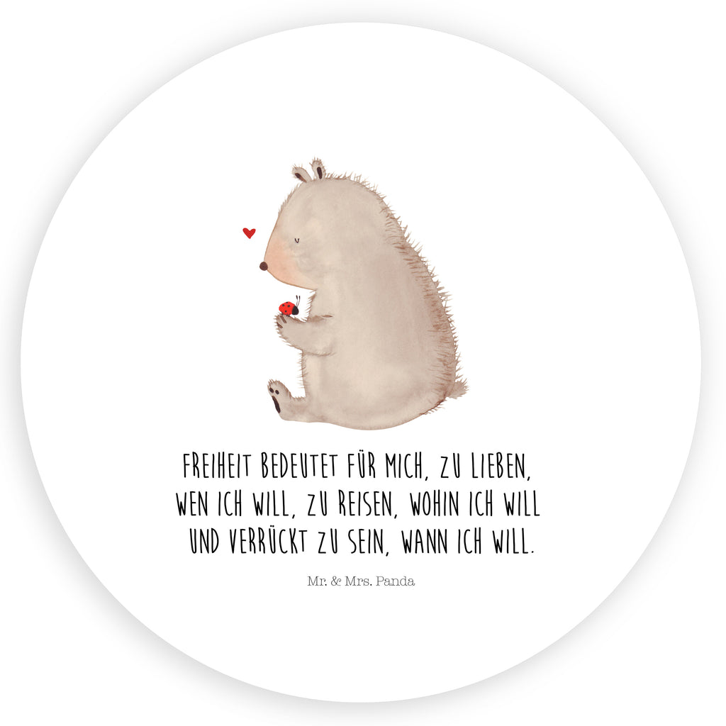 40mm Rund Aufkleber Bär mit Marienkäfer Sticker, Aufkleber, Etikett, Bär, Teddy, Teddybär, Marienkäfer, Liebe, Freiheit, Motivation, Das Leben ist schön
