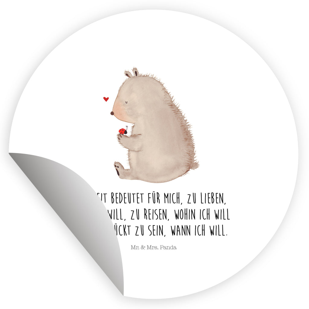 40mm Rund Aufkleber Bär mit Marienkäfer Sticker, Aufkleber, Etikett, Bär, Teddy, Teddybär, Marienkäfer, Liebe, Freiheit, Motivation, Das Leben ist schön