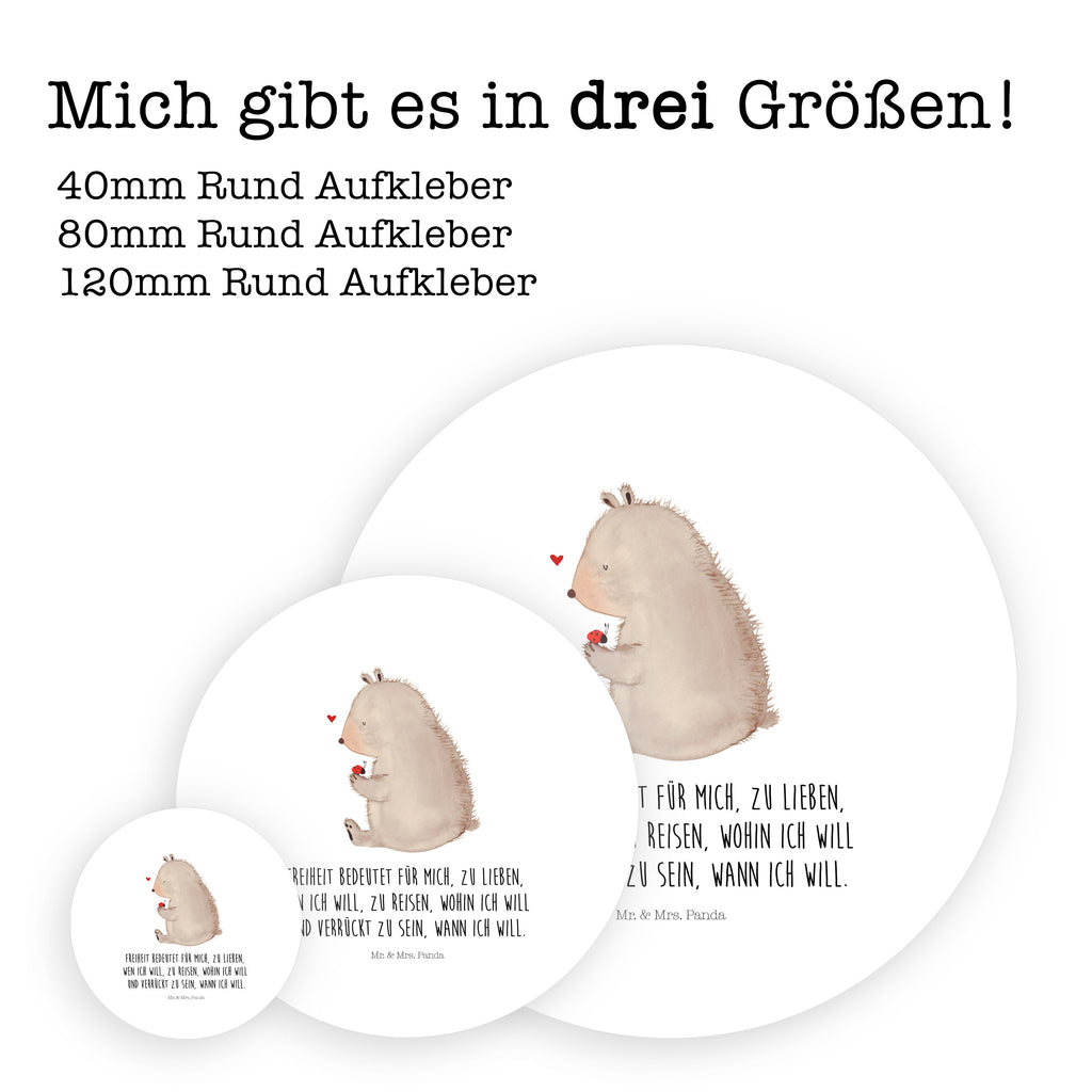40mm Rund Aufkleber Bär mit Marienkäfer Sticker, Aufkleber, Etikett, Bär, Teddy, Teddybär, Marienkäfer, Liebe, Freiheit, Motivation, Das Leben ist schön