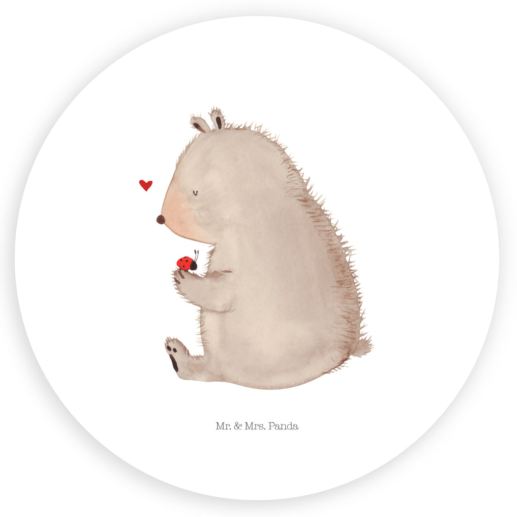 40mm Rund Aufkleber Bär mit Marienkäfer Sticker, Aufkleber, Etikett, Bär, Teddy, Teddybär, Marienkäfer, Liebe, Freiheit, Motivation, Das Leben ist schön