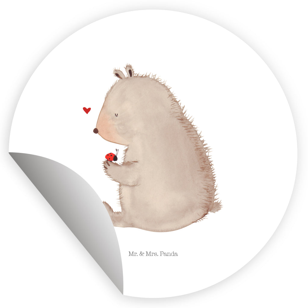 40mm Rund Aufkleber Bär mit Marienkäfer Sticker, Aufkleber, Etikett, Bär, Teddy, Teddybär, Marienkäfer, Liebe, Freiheit, Motivation, Das Leben ist schön
