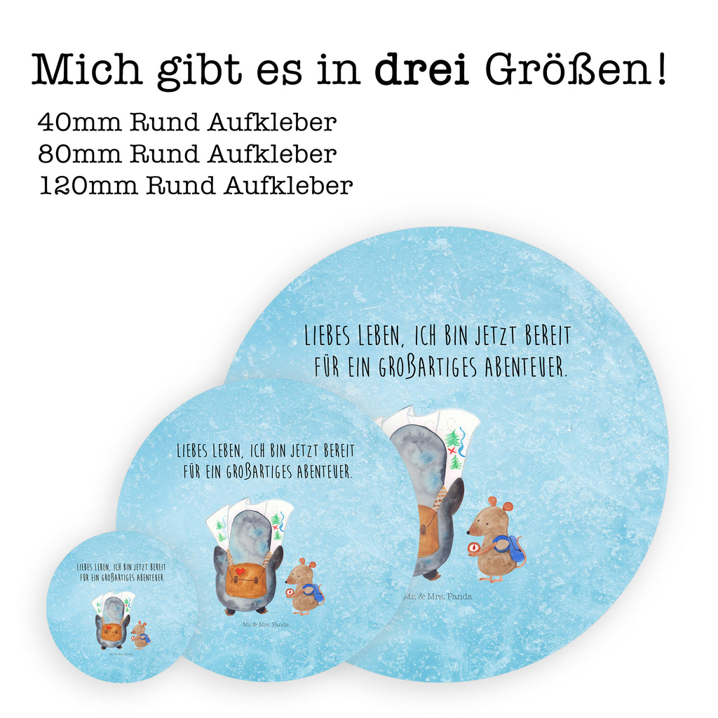 40mm Rund Aufkleber Pinguin & Maus Wanderer Sticker, Aufkleber, Etikett, Pinguin, Pinguine, Abenteurer, Abenteuer, Roadtrip, Ausflug, Wanderlust, wandern