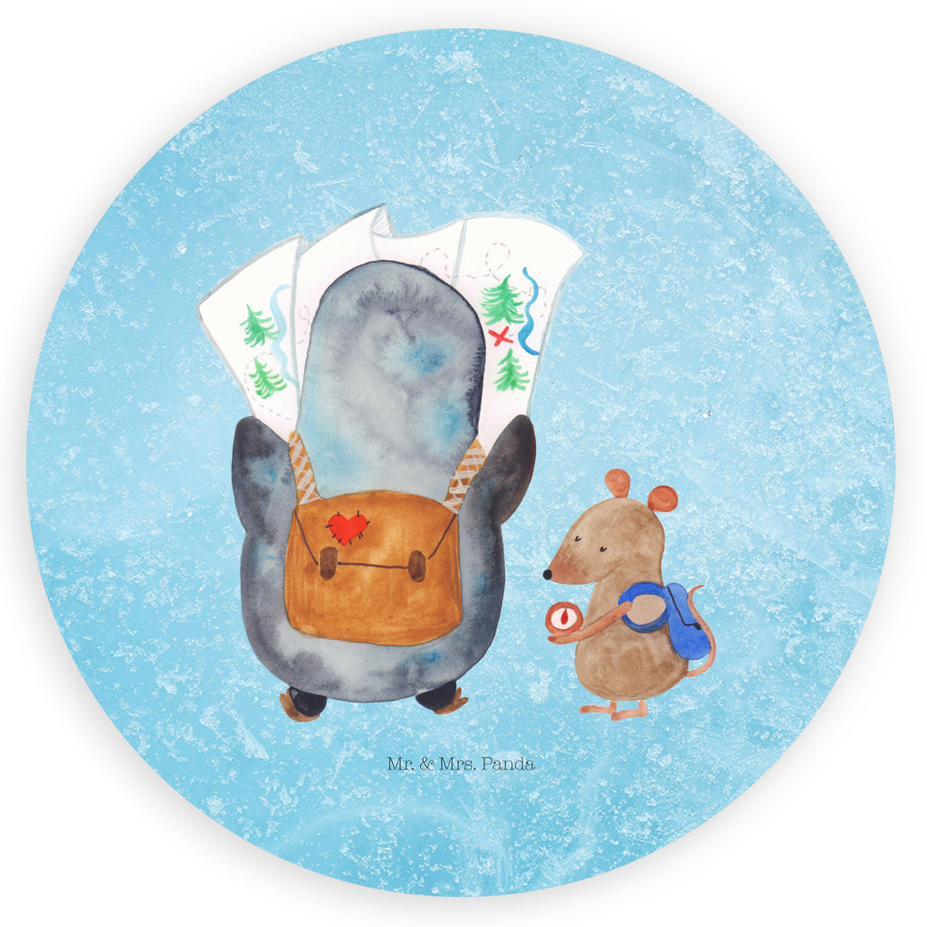 40mm Rund Aufkleber Pinguin & Maus Wanderer Sticker, Aufkleber, Etikett, Pinguin, Pinguine, Abenteurer, Abenteuer, Roadtrip, Ausflug, Wanderlust, wandern