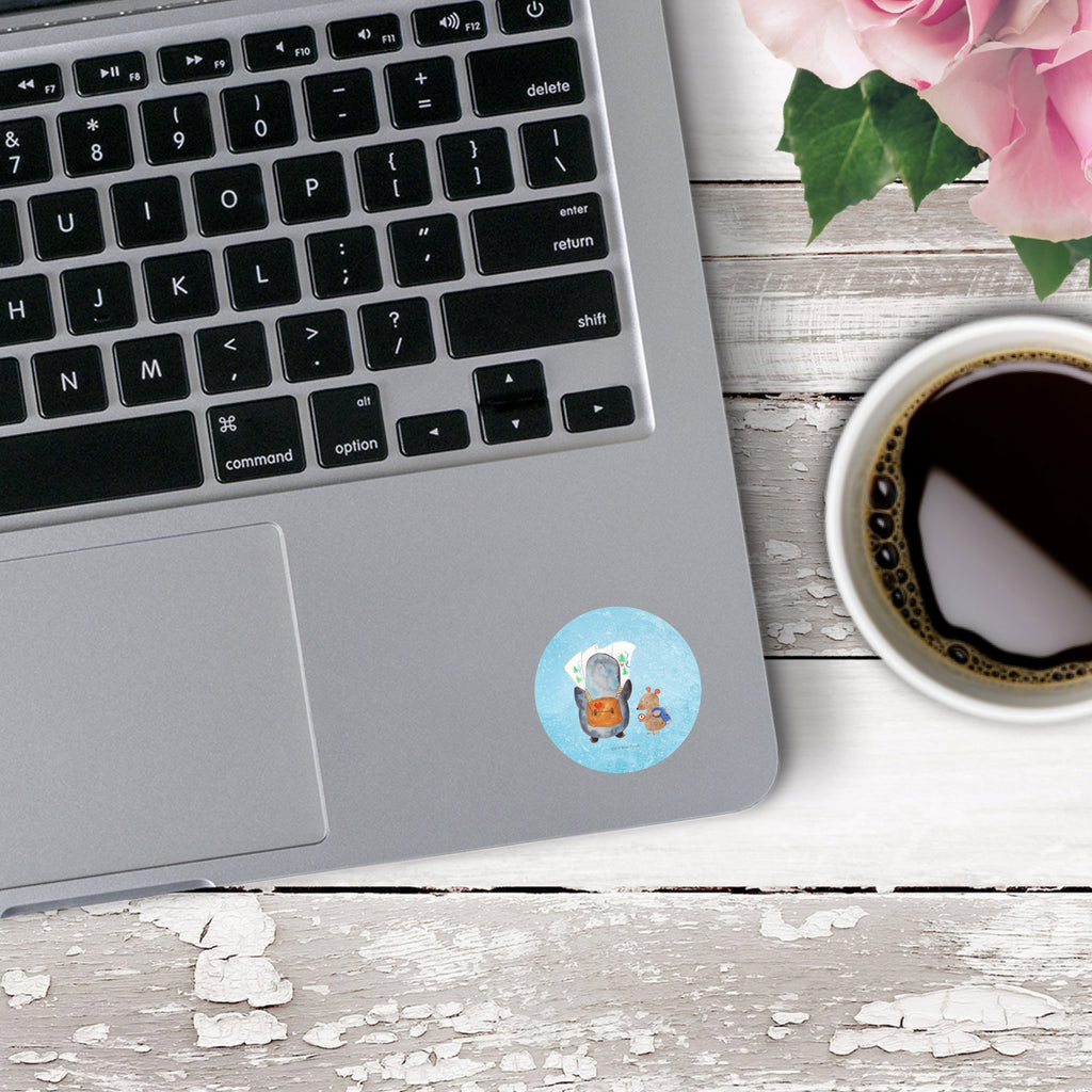 40mm Rund Aufkleber Pinguin & Maus Wanderer Sticker, Aufkleber, Etikett, Pinguin, Pinguine, Abenteurer, Abenteuer, Roadtrip, Ausflug, Wanderlust, wandern