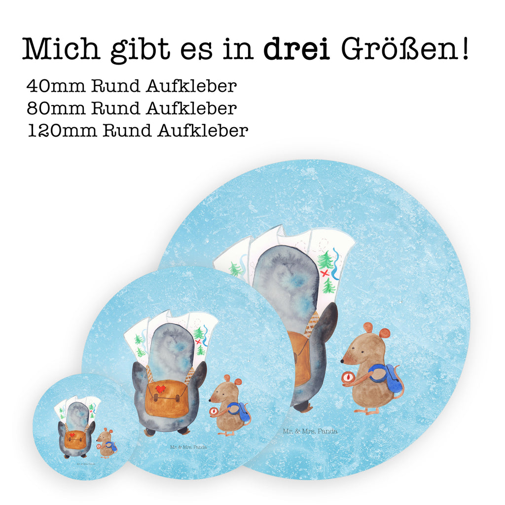 40mm Rund Aufkleber Pinguin & Maus Wanderer Sticker, Aufkleber, Etikett, Pinguin, Pinguine, Abenteurer, Abenteuer, Roadtrip, Ausflug, Wanderlust, wandern