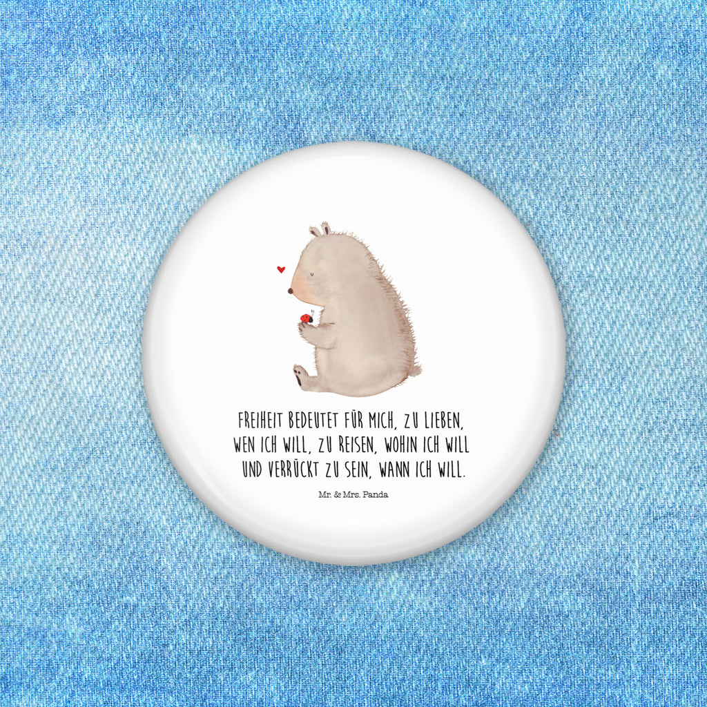 50mm Button Bär mit Marienkäfer 50mm Button, Button, Pin, Anstecknadel, Bär, Teddy, Teddybär, Marienkäfer, Liebe, Freiheit, Motivation, Das Leben ist schön