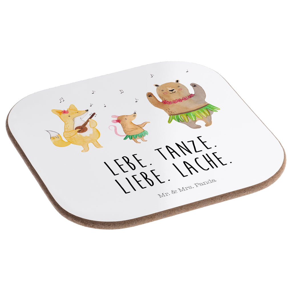 Quadratische Untersetzer Waldtiere Aloha Bierdeckel, Glasuntersetzer, Untersetzer Gläser, Getränkeuntersetzer, Tiermotive, Gute Laune, lustige Sprüche, Tiere, Wald, Waldtiere, Musik, Aloha, Bär, Hase, Igel, Tanzen, Leben, Lachen