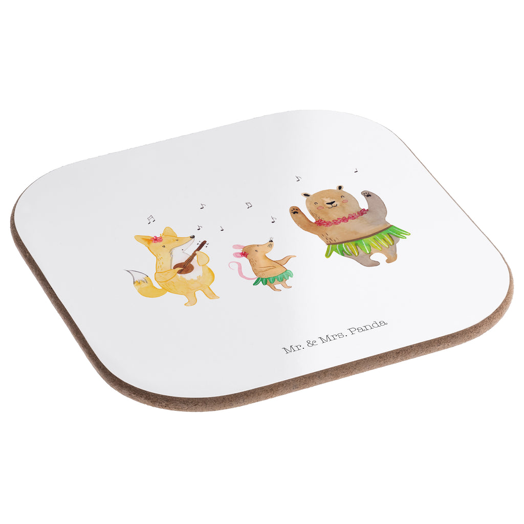 Quadratische Untersetzer Waldtiere Aloha Bierdeckel, Glasuntersetzer, Untersetzer Gläser, Getränkeuntersetzer, Tiermotive, Gute Laune, lustige Sprüche, Tiere, Wald, Waldtiere, Musik, Aloha, Bär, Hase, Igel, Tanzen, Leben, Lachen