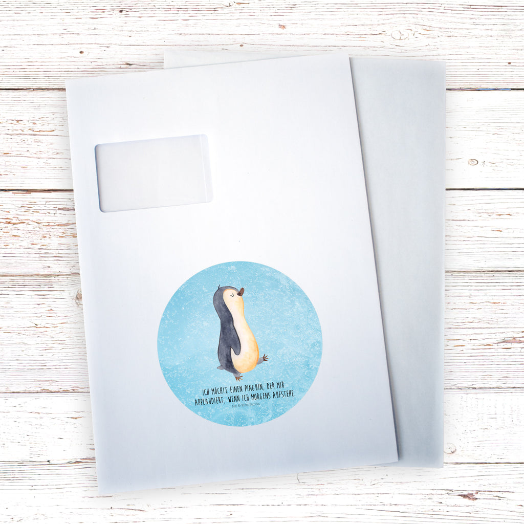 120mm Rund Aufkleber Pinguin marschierend Sticker, Aufkleber, Etikett, Kinder, rund, Pinguin, Pinguine, Frühaufsteher, Langschläfer, Bruder, Schwester, Familie