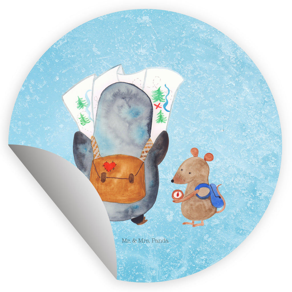 40mm Rund Aufkleber Pinguin & Maus Wanderer Sticker, Aufkleber, Etikett, Pinguin, Pinguine, Abenteurer, Abenteuer, Roadtrip, Ausflug, Wanderlust, wandern