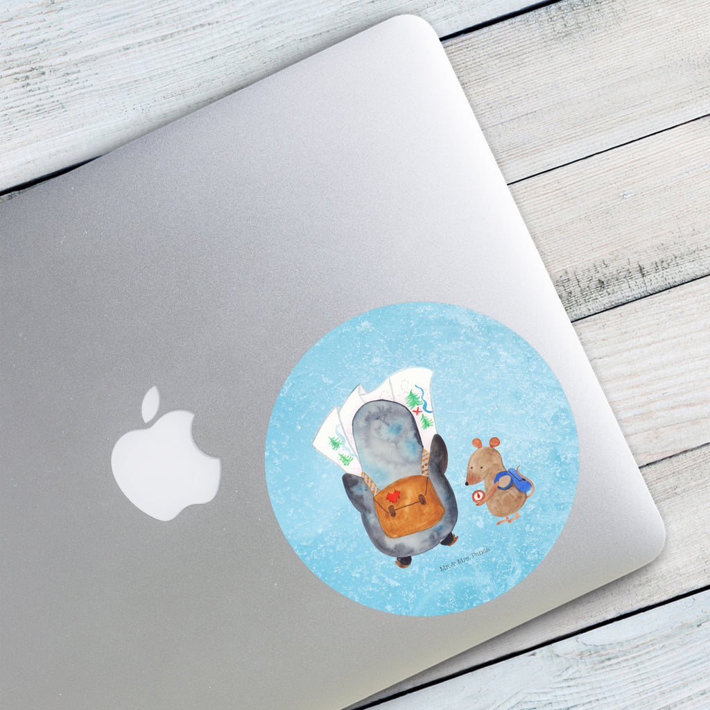 40mm Rund Aufkleber Pinguin & Maus Wanderer Sticker, Aufkleber, Etikett, Pinguin, Pinguine, Abenteurer, Abenteuer, Roadtrip, Ausflug, Wanderlust, wandern