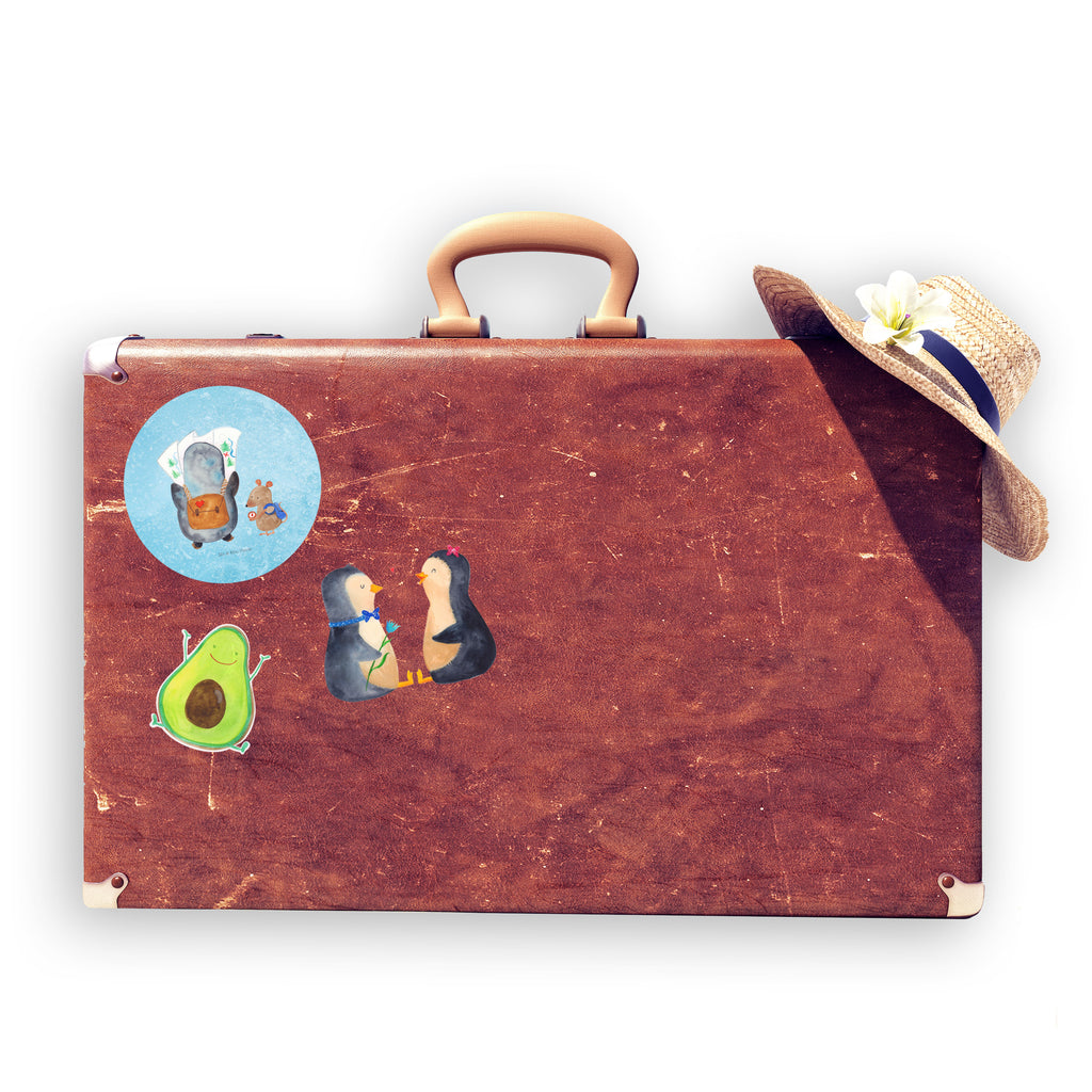 40mm Rund Aufkleber Pinguin & Maus Wanderer Sticker, Aufkleber, Etikett, Pinguin, Pinguine, Abenteurer, Abenteuer, Roadtrip, Ausflug, Wanderlust, wandern