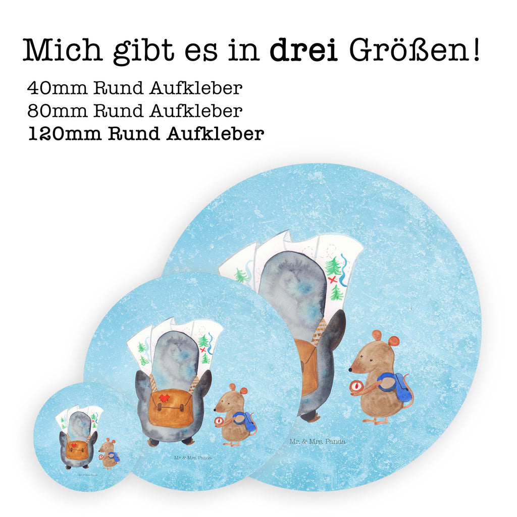 40mm Rund Aufkleber Pinguin & Maus Wanderer Sticker, Aufkleber, Etikett, Pinguin, Pinguine, Abenteurer, Abenteuer, Roadtrip, Ausflug, Wanderlust, wandern
