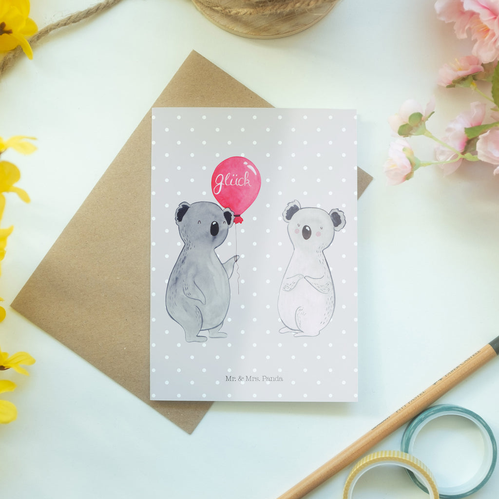 Grußkarte Koala Luftballon Klappkarte, Einladungskarte, Glückwunschkarte, Hochzeitskarte, Geburtstagskarte, Karte, Koala, Koalabär, Luftballon, Party, Geburtstag, Geschenk