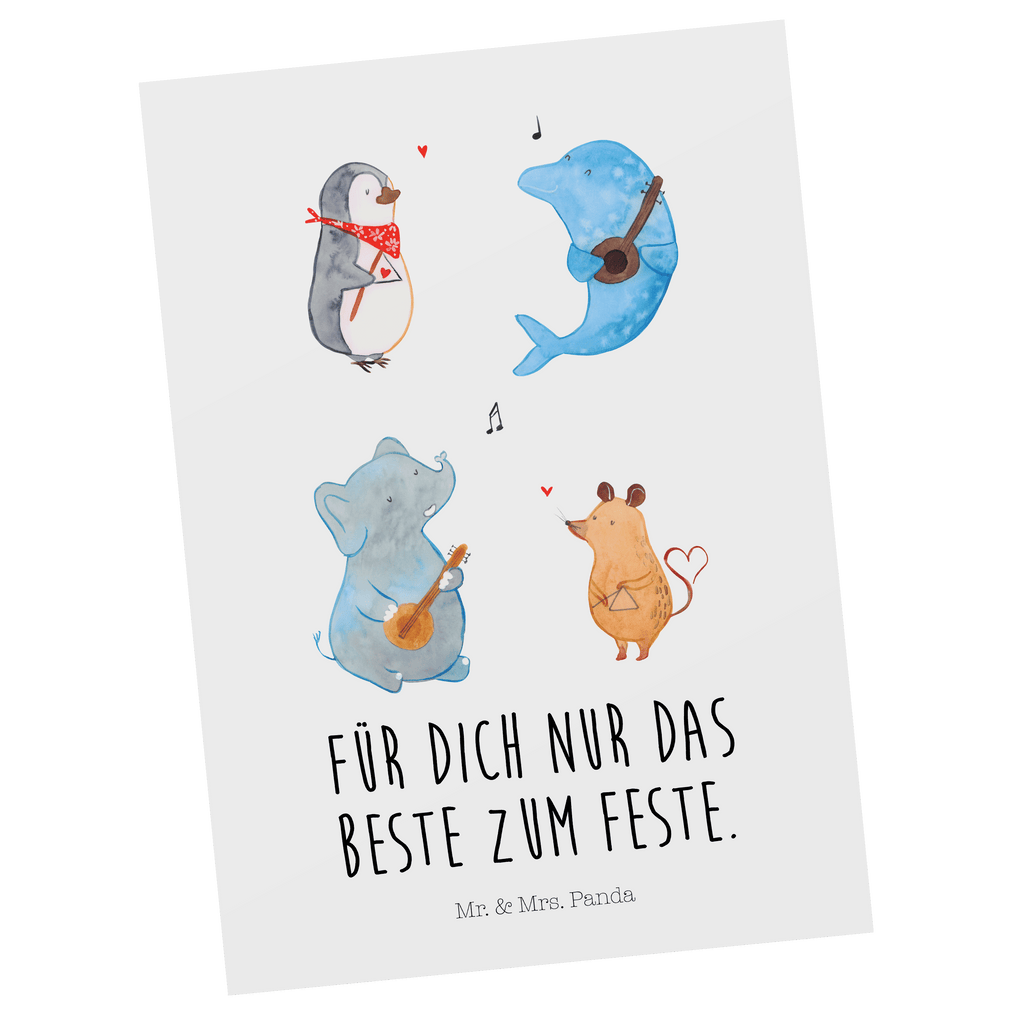 Postkarte Big Band Geschenkkarte, Grußkarte, Karte, Einladung, Ansichtskarte, Geburtstagskarte, Einladungskarte, Dankeskarte, Tiermotive, Gute Laune, lustige Sprüche, Tiere, Hund, Pinguin, Maus, Elefant, Delfin, Gitarre, Band, Triangel, Musikanten, Musik