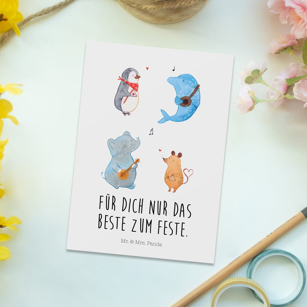 Postkarte Big Band Geschenkkarte, Grußkarte, Karte, Einladung, Ansichtskarte, Geburtstagskarte, Einladungskarte, Dankeskarte, Tiermotive, Gute Laune, lustige Sprüche, Tiere, Hund, Pinguin, Maus, Elefant, Delfin, Gitarre, Band, Triangel, Musikanten, Musik