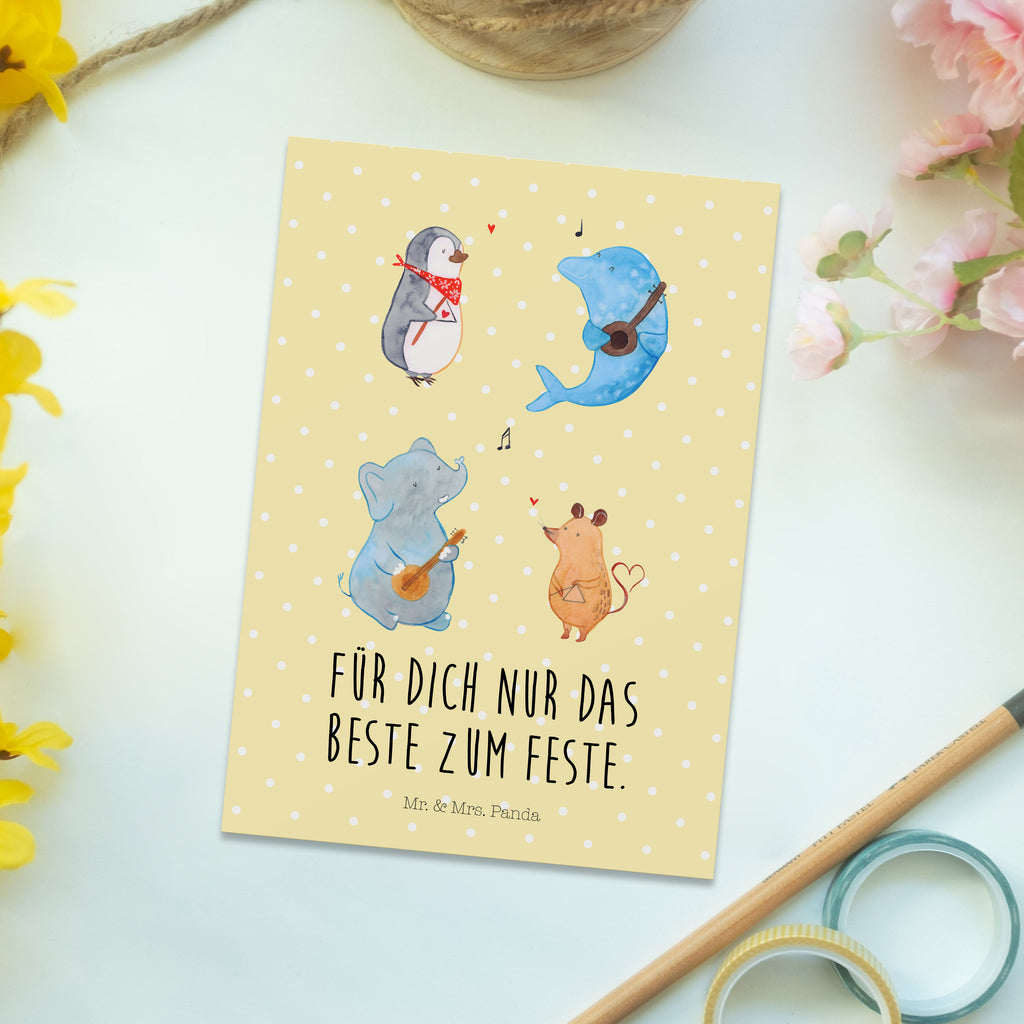 Postkarte Big Band Geschenkkarte, Grußkarte, Karte, Einladung, Ansichtskarte, Geburtstagskarte, Einladungskarte, Dankeskarte, Tiermotive, Gute Laune, lustige Sprüche, Tiere, Hund, Pinguin, Maus, Elefant, Delfin, Gitarre, Band, Triangel, Musikanten, Musik