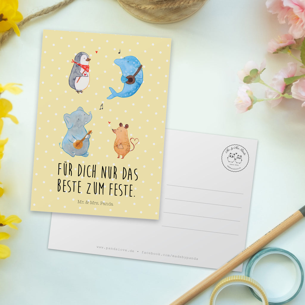Postkarte Big Band Geschenkkarte, Grußkarte, Karte, Einladung, Ansichtskarte, Geburtstagskarte, Einladungskarte, Dankeskarte, Tiermotive, Gute Laune, lustige Sprüche, Tiere, Hund, Pinguin, Maus, Elefant, Delfin, Gitarre, Band, Triangel, Musikanten, Musik