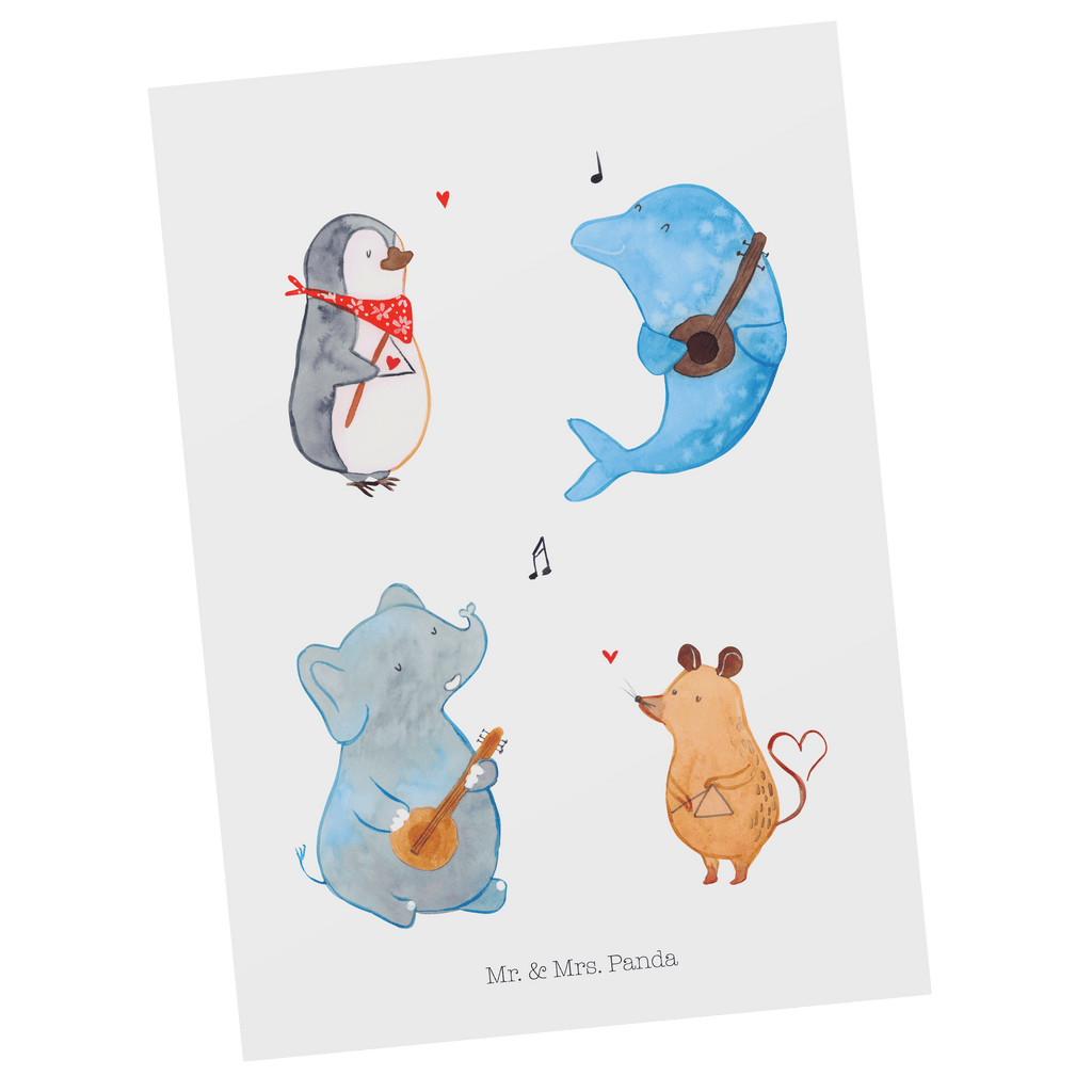 Postkarte Big Band Geschenkkarte, Grußkarte, Karte, Einladung, Ansichtskarte, Geburtstagskarte, Einladungskarte, Dankeskarte, Tiermotive, Gute Laune, lustige Sprüche, Tiere, Hund, Pinguin, Maus, Elefant, Delfin, Gitarre, Band, Triangel, Musikanten, Musik