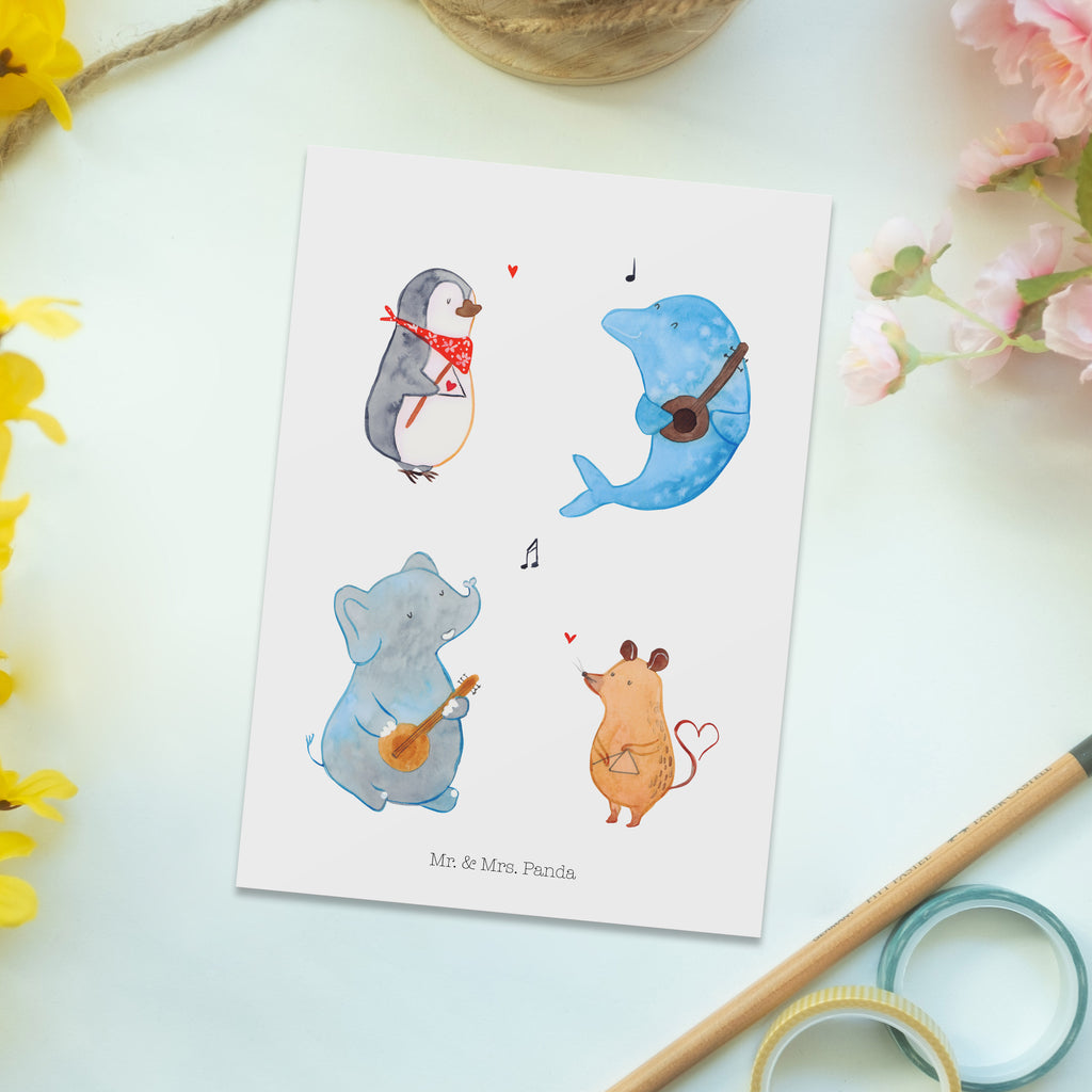Postkarte Big Band Geschenkkarte, Grußkarte, Karte, Einladung, Ansichtskarte, Geburtstagskarte, Einladungskarte, Dankeskarte, Tiermotive, Gute Laune, lustige Sprüche, Tiere, Hund, Pinguin, Maus, Elefant, Delfin, Gitarre, Band, Triangel, Musikanten, Musik