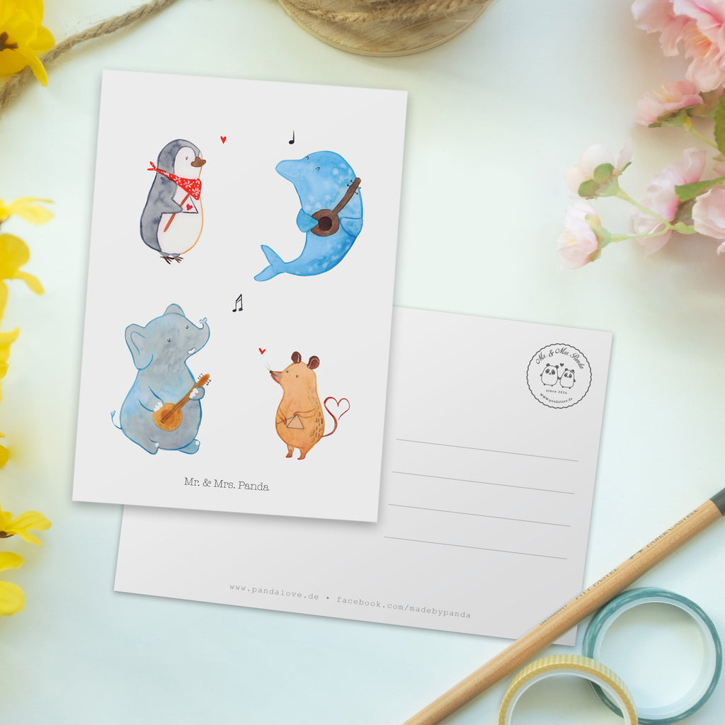 Postkarte Big Band Geschenkkarte, Grußkarte, Karte, Einladung, Ansichtskarte, Geburtstagskarte, Einladungskarte, Dankeskarte, Tiermotive, Gute Laune, lustige Sprüche, Tiere, Hund, Pinguin, Maus, Elefant, Delfin, Gitarre, Band, Triangel, Musikanten, Musik