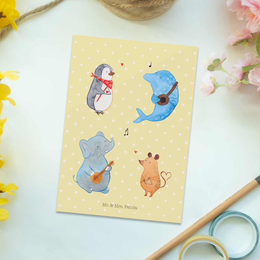 Postkarte Big Band Geschenkkarte, Grußkarte, Karte, Einladung, Ansichtskarte, Geburtstagskarte, Einladungskarte, Dankeskarte, Tiermotive, Gute Laune, lustige Sprüche, Tiere, Hund, Pinguin, Maus, Elefant, Delfin, Gitarre, Band, Triangel, Musikanten, Musik