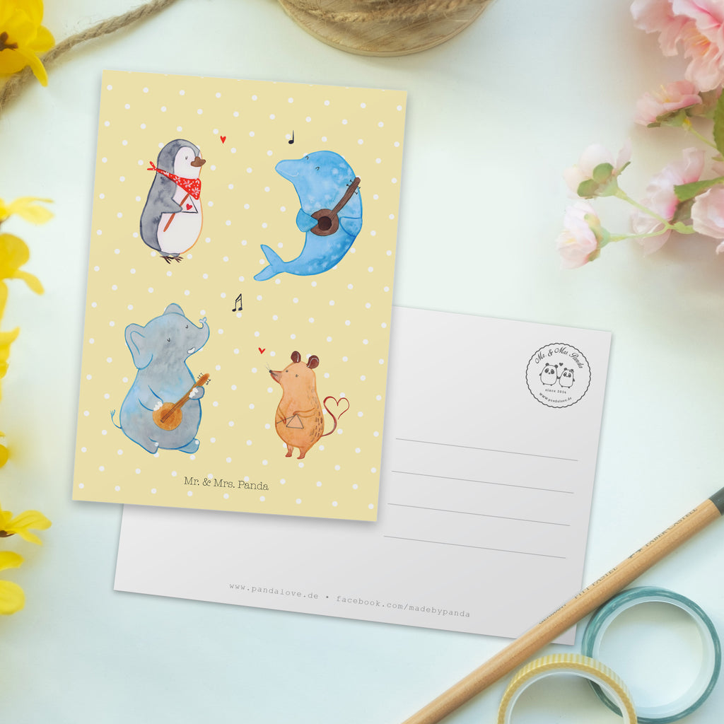 Postkarte Big Band Geschenkkarte, Grußkarte, Karte, Einladung, Ansichtskarte, Geburtstagskarte, Einladungskarte, Dankeskarte, Tiermotive, Gute Laune, lustige Sprüche, Tiere, Hund, Pinguin, Maus, Elefant, Delfin, Gitarre, Band, Triangel, Musikanten, Musik
