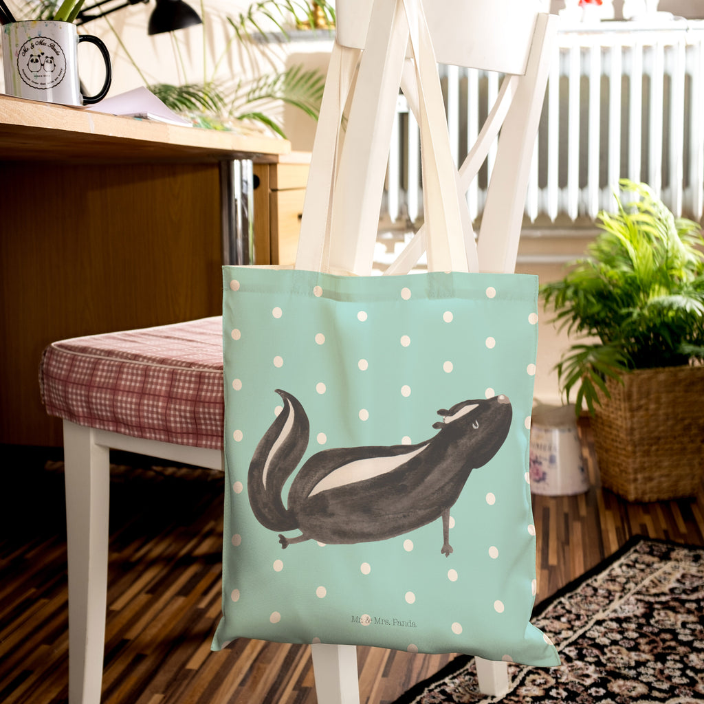 Einkaufstasche Stinktier Yoga Tragetasche, Tasche, Beutel, Stofftasche, Baumwolltasche, Umhängetasche, Shopper, Stinktier, Skunk, Wildtier, Raubtier, Stinker, Stinki, Yoga, Namaste, Lebe, Liebe, Lache