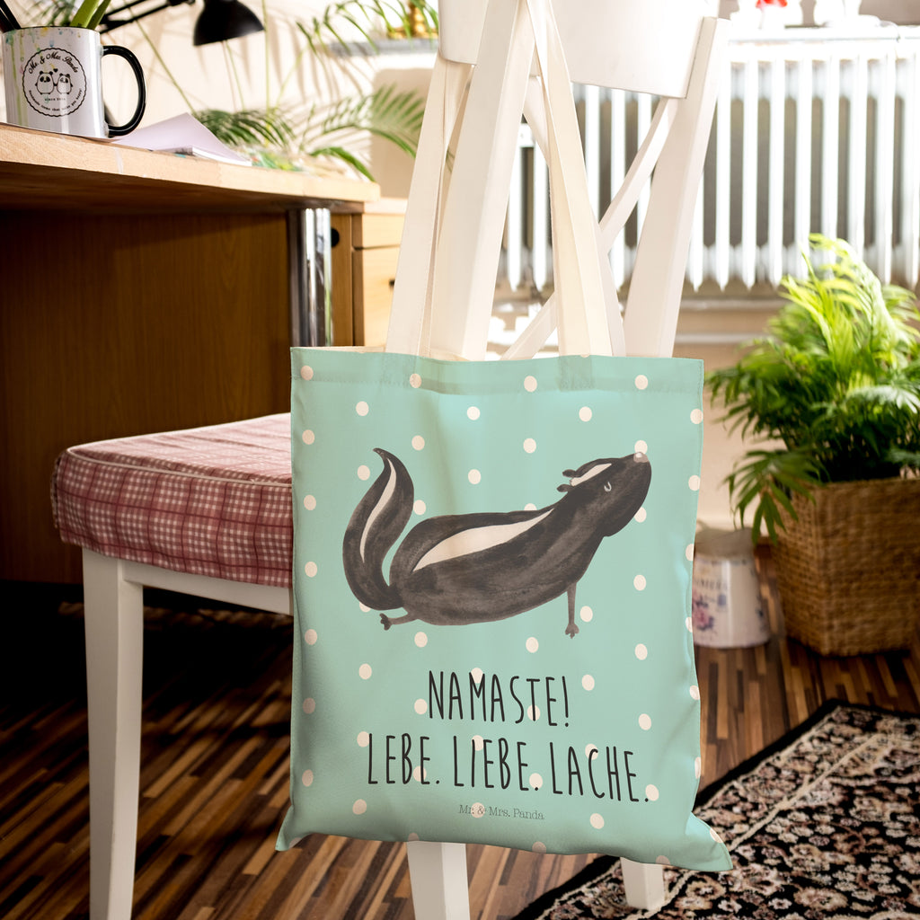 Einkaufstasche Stinktier Yoga Tragetasche, Tasche, Beutel, Stofftasche, Baumwolltasche, Umhängetasche, Shopper, Stinktier, Skunk, Wildtier, Raubtier, Stinker, Stinki, Yoga, Namaste, Lebe, Liebe, Lache