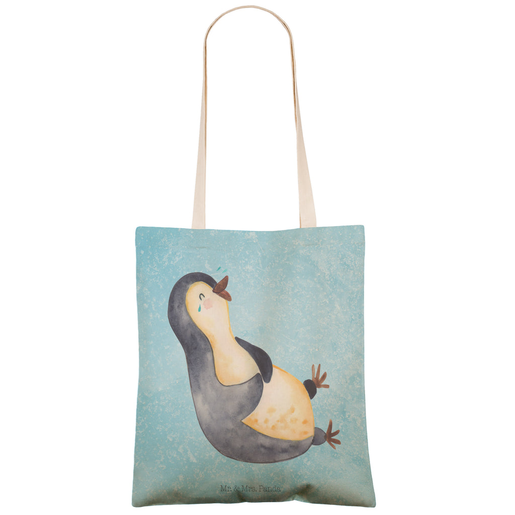 Einkaufstasche Pinguin lachend Tragetasche, Tasche, Beutel, Stofftasche, Baumwolltasche, Umhängetasche, Shopper, Pinguin, Pinguine, lustiger Spruch, Optimismus, Fröhlich, Lachen, Humor, Fröhlichkeit