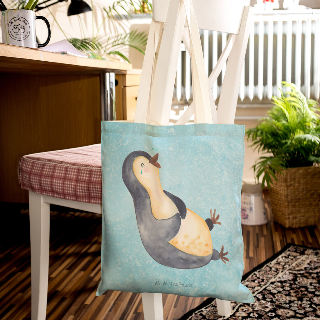 Einkaufstasche Pinguin lachend Tragetasche, Tasche, Beutel, Stofftasche, Baumwolltasche, Umhängetasche, Shopper, Pinguin, Pinguine, lustiger Spruch, Optimismus, Fröhlich, Lachen, Humor, Fröhlichkeit