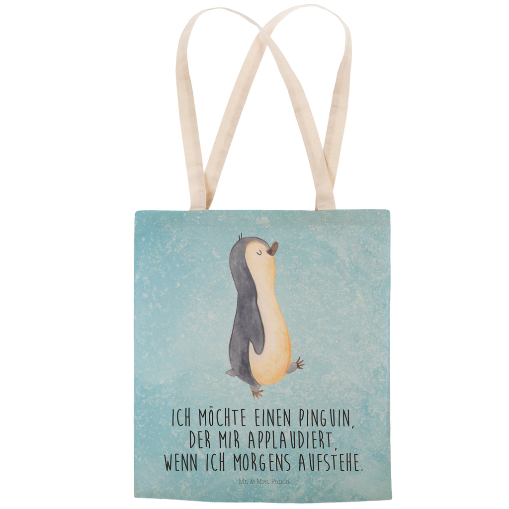 Einkaufstasche Pinguin marschierend Tragetasche, Tasche, Beutel, Stofftasche, Baumwolltasche, Umhängetasche, Shopper, Pinguin, Pinguine, Frühaufsteher, Langschläfer, Bruder, Schwester, Familie