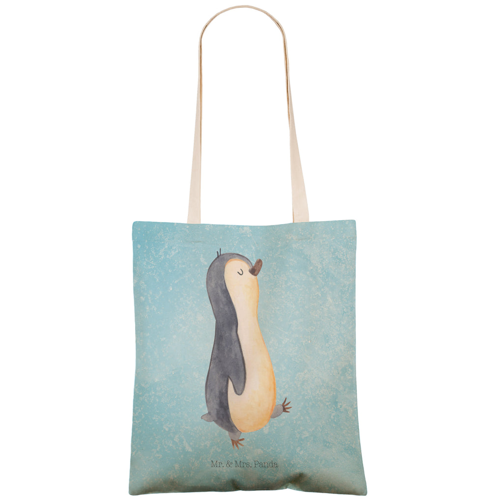 Einkaufstasche Pinguin marschierend Tragetasche, Tasche, Beutel, Stofftasche, Baumwolltasche, Umhängetasche, Shopper, Pinguin, Pinguine, Frühaufsteher, Langschläfer, Bruder, Schwester, Familie