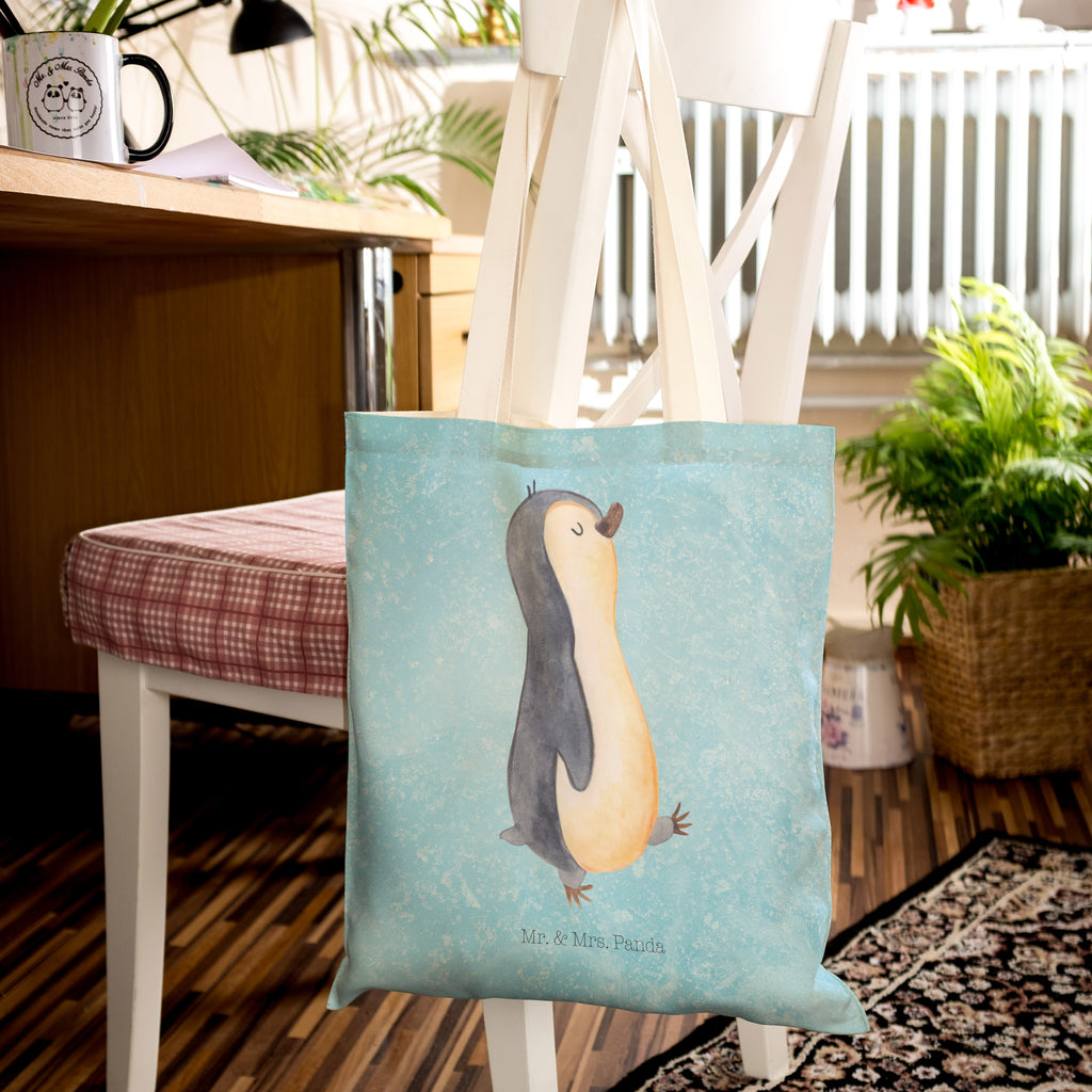 Einkaufstasche Pinguin marschierend Tragetasche, Tasche, Beutel, Stofftasche, Baumwolltasche, Umhängetasche, Shopper, Pinguin, Pinguine, Frühaufsteher, Langschläfer, Bruder, Schwester, Familie