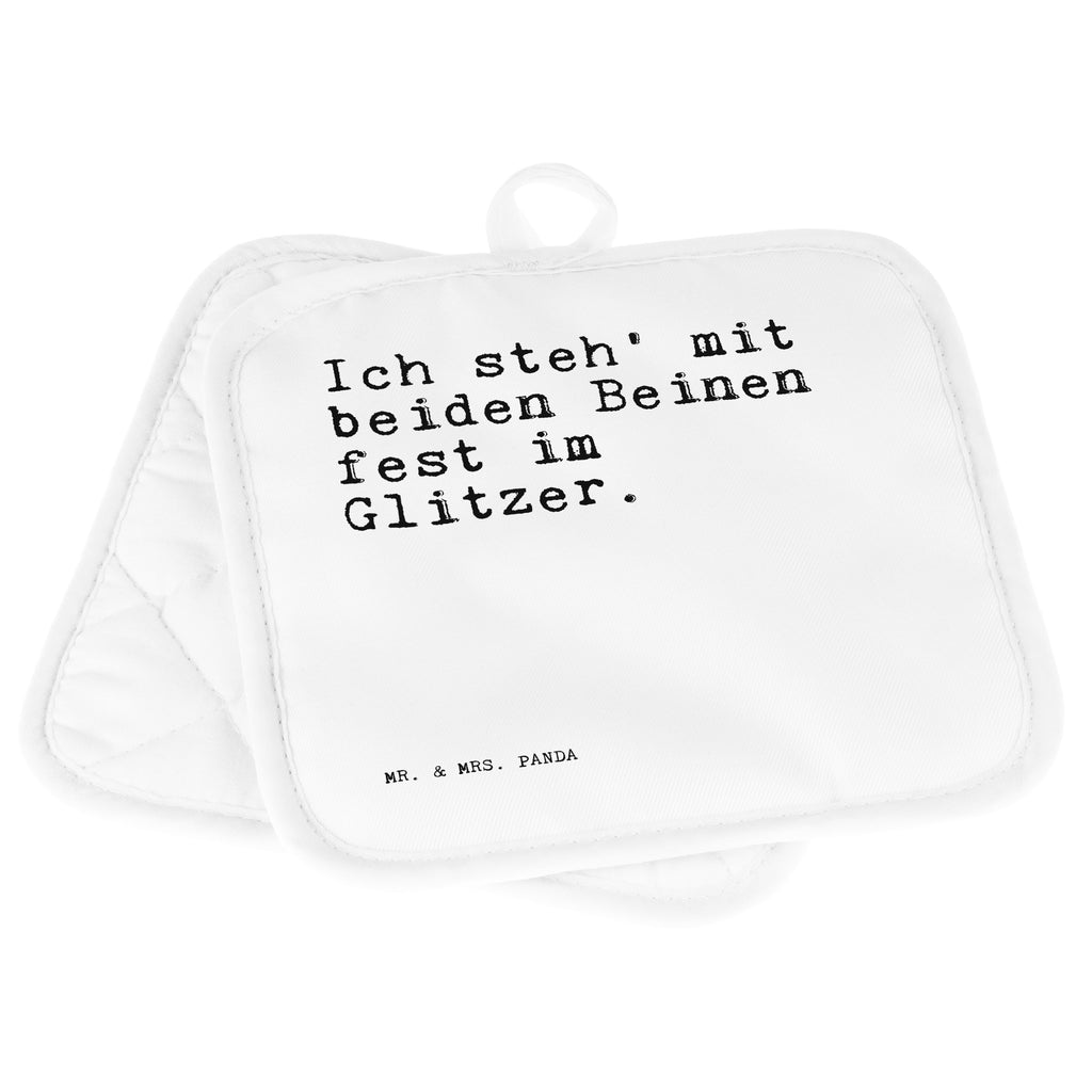 2er Set Topflappen  Sprüche und Zitate Ich steh' mit beiden Beinen fest im Glitzer. Topflappen, Topfuntersetzer, Ofenhandschuh, Topflappen Set, Topflappen lustig, Topflappen mit Spruch, Spruch, Sprüche, lustig, Weisheiten, Zitate, Spruch Sprüche Weisheiten Zitate Lustig Weisheit Worte