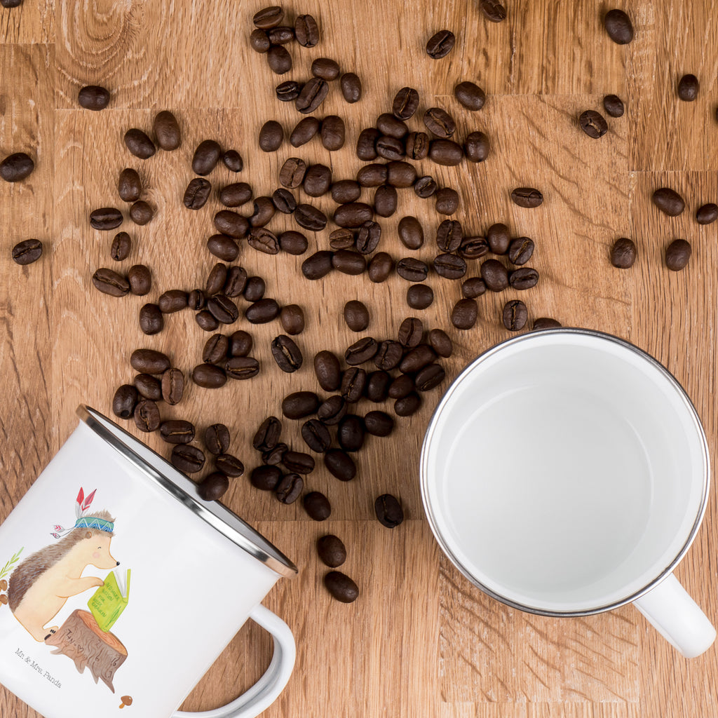 Camping Emaille Tasse Igel Indianer Campingtasse, Trinkbecher, Metalltasse, Outdoor Tasse, Emaille Trinkbecher, Blechtasse Outdoor, Emaille Campingbecher, Edelstahl Trinkbecher, Metalltasse für Camping, Kaffee Blechtasse, Camping Tasse Metall, Waldtiere, Tiere, Igel, Indianer, Abenteuer, Lagerfeuer, Camping