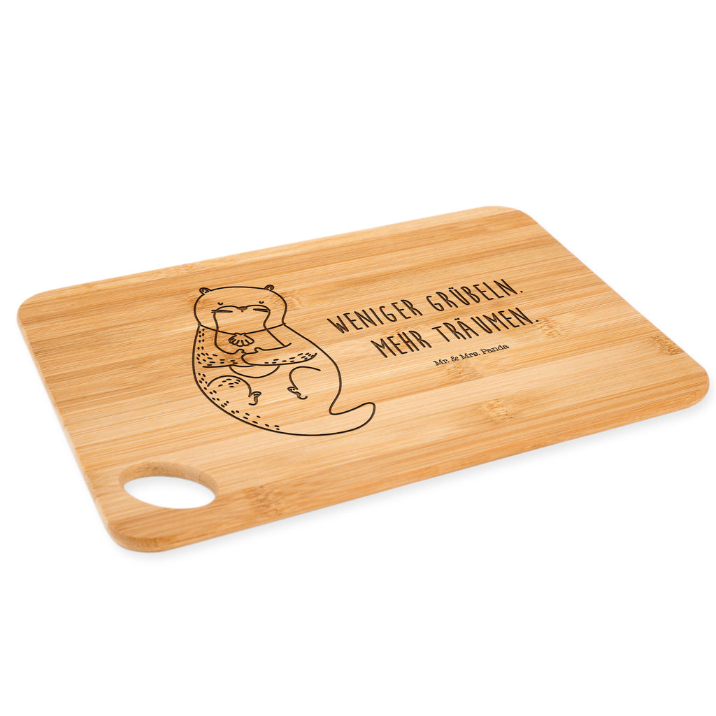 Bambus - Schneidebrett Otter mit Muschelmedaillon Küchenbrett, Frühstücksbrett, Hackbrett, Brett, Holzbrettchen, Otter, Fischotter, Seeotter, Otterliebe, grübeln, träumen, Motivation, Tagträumen, Büro