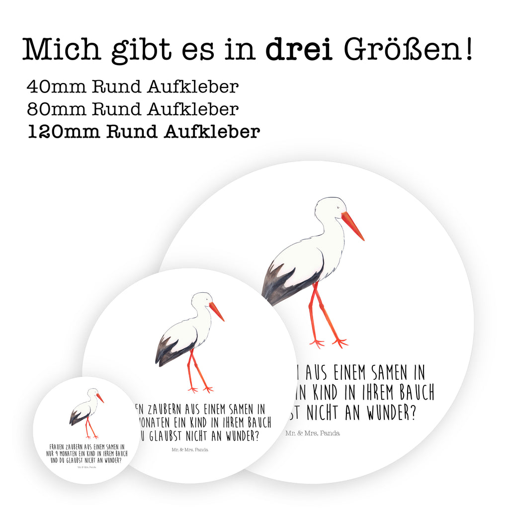120mm Rund Aufkleber Storch Sticker, Aufkleber, Etikett, Kinder, rund, Tiermotive, Gute Laune, lustige Sprüche, Tiere, Storch, Störche, Schwangerschaft, Geburt, Mutter, Mütter, Mutter werden, Schwanger, Babybauch, Baby