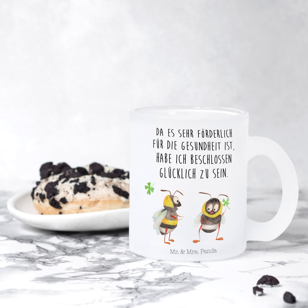 Teetasse Hummeln mit Kleeblatt Teetasse, Teeglas, Teebecher, Tasse mit Henkel, Tasse, Glas Teetasse, Teetasse aus Glas, Tiermotive, Gute Laune, lustige Sprüche, Tiere, Hummel, Biene, Spruch positiv, Biene Deko, Spruch schön, glücklich sein, glücklich werden, Spruch fröhlich