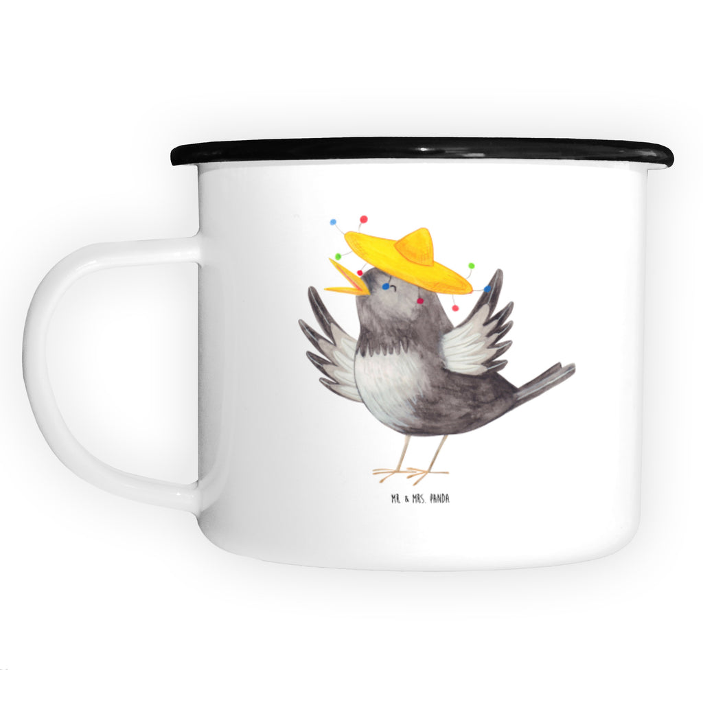 XL Emaille Tasse Rabe mit Sombrero XL Emaille Tasse, Metalltasse, Kaffeetasse, Tasse, Becher, Kaffeebecher, Camping, Campingbecher, Tassendruck, Metall-Tasse, Deko-Becher, emailliert, Outdoor Tasse, Trinkbecher, bruchsicher, Emaille-Optik, Motivtasse, Outdoor Kaffeetasse, Tiermotive, Gute Laune, lustige Sprüche, Tiere, Rabe, Vogel, Vögel, Spruch positiv, fröhlich sein, glücklich sein, Glück Spruch, froh, Elster, Motivation