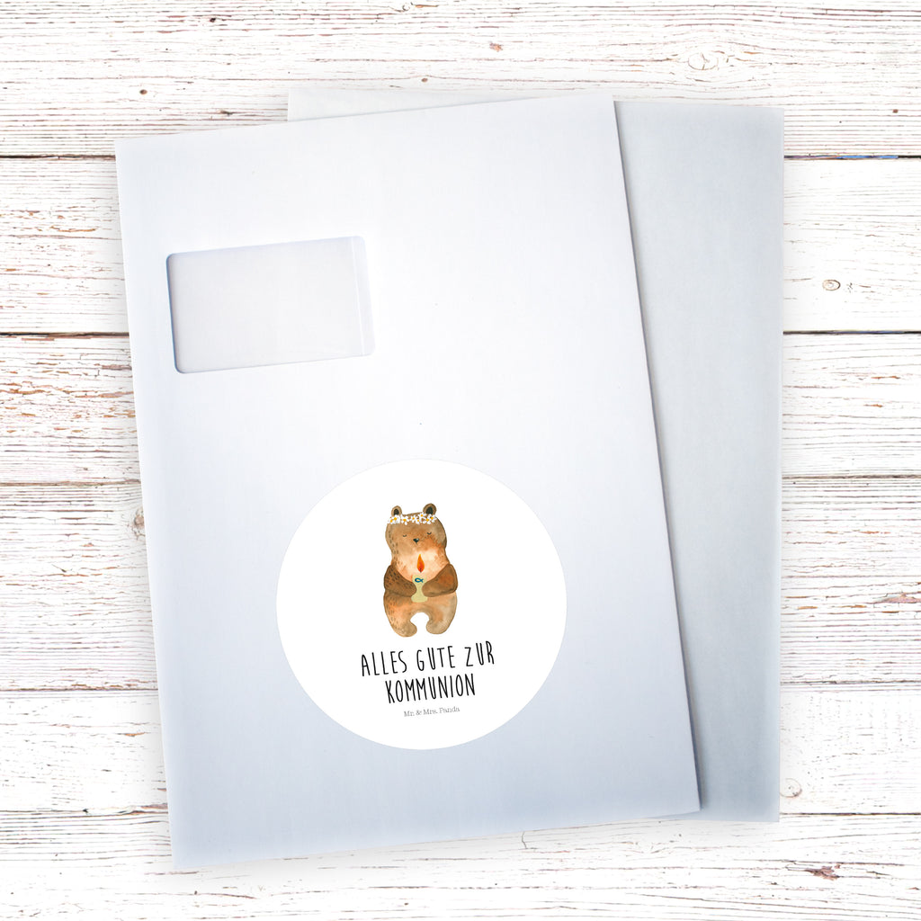 120mm Rund Aufkleber Kommunion-Bär Sticker, Aufkleber, Etikett, Kinder, rund, Bär, Teddy, Teddybär, Kommunion, Gottes Segen, Taufkerze, katholisch