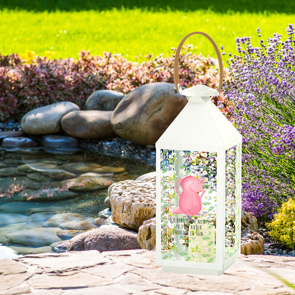 Deko Laterne Axolotl Hurra Gartenlampe, Gartenleuchte, Gartendekoration, Gartenlicht, Laterne  kleine Laternen, XXL Laternen, Laterne groß, Axolotl, Molch, Axolot, Schwanzlurch, Lurch, Lurche, fröhlich, Spaß, Freude, Motivation, Zufriedenheit