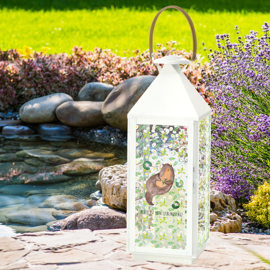 Deko Laterne Otter mit Seerose Gartenlampe, Gartenleuchte, Gartendekoration, Gartenlicht, Laterne  kleine Laternen, XXL Laternen, Laterne groß, Otter, Fischotter, Seeotter, Otter Seeotter See Otter