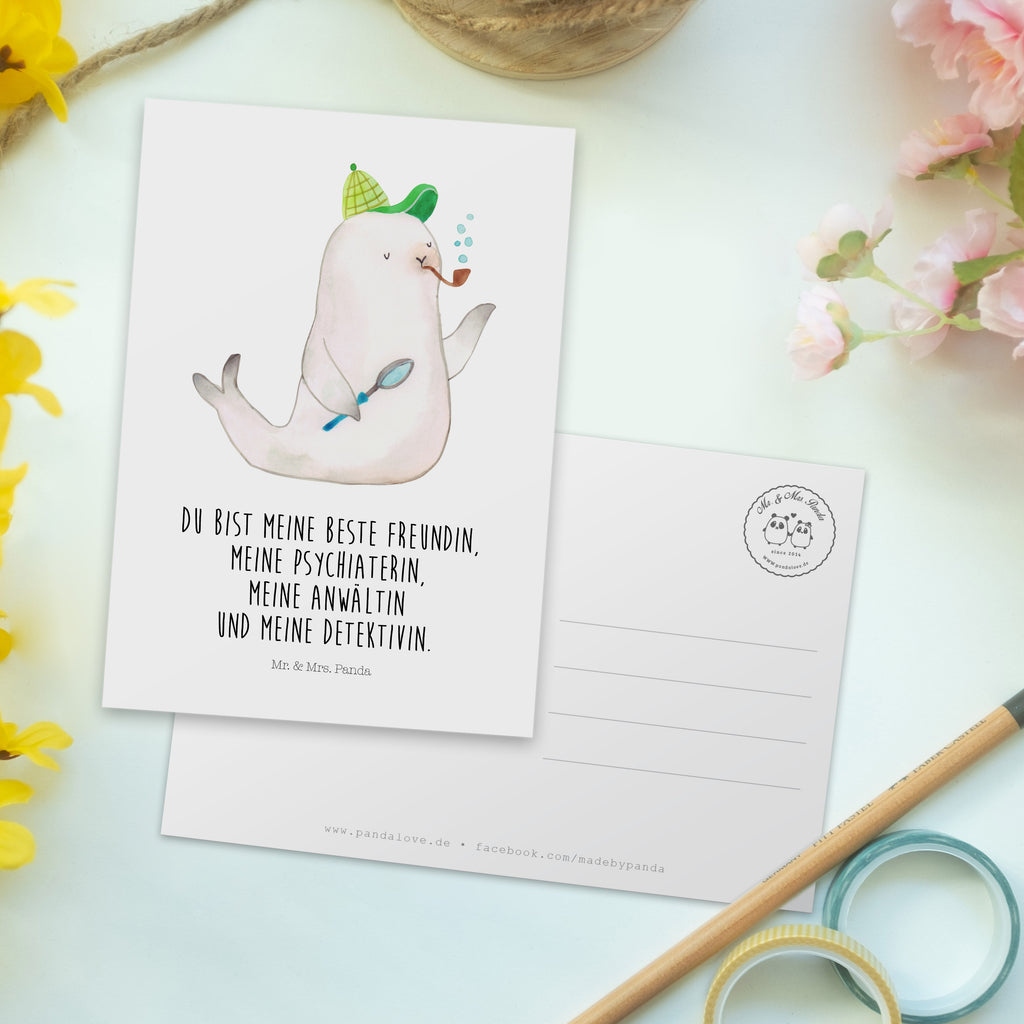 Postkarte Robbe Sherlock Geschenkkarte, Grußkarte, Karte, Einladung, Ansichtskarte, Geburtstagskarte, Einladungskarte, Dankeskarte, Tiermotive, Gute Laune, lustige Sprüche, Tiere