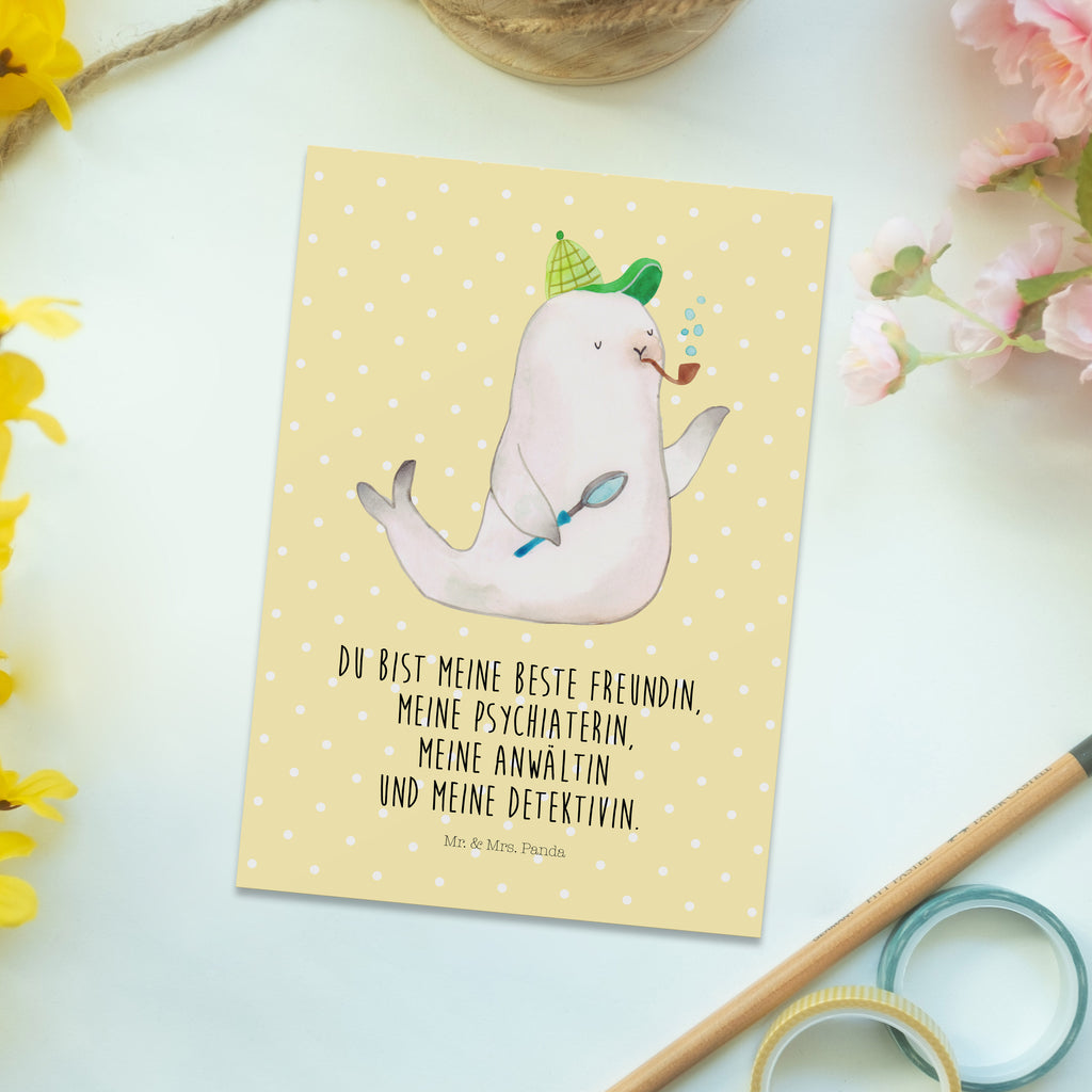 Postkarte Robbe Sherlock Geschenkkarte, Grußkarte, Karte, Einladung, Ansichtskarte, Geburtstagskarte, Einladungskarte, Dankeskarte, Tiermotive, Gute Laune, lustige Sprüche, Tiere