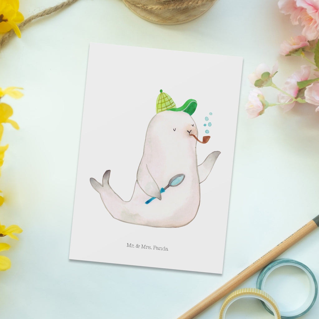 Postkarte Robbe Sherlock Geschenkkarte, Grußkarte, Karte, Einladung, Ansichtskarte, Geburtstagskarte, Einladungskarte, Dankeskarte, Tiermotive, Gute Laune, lustige Sprüche, Tiere