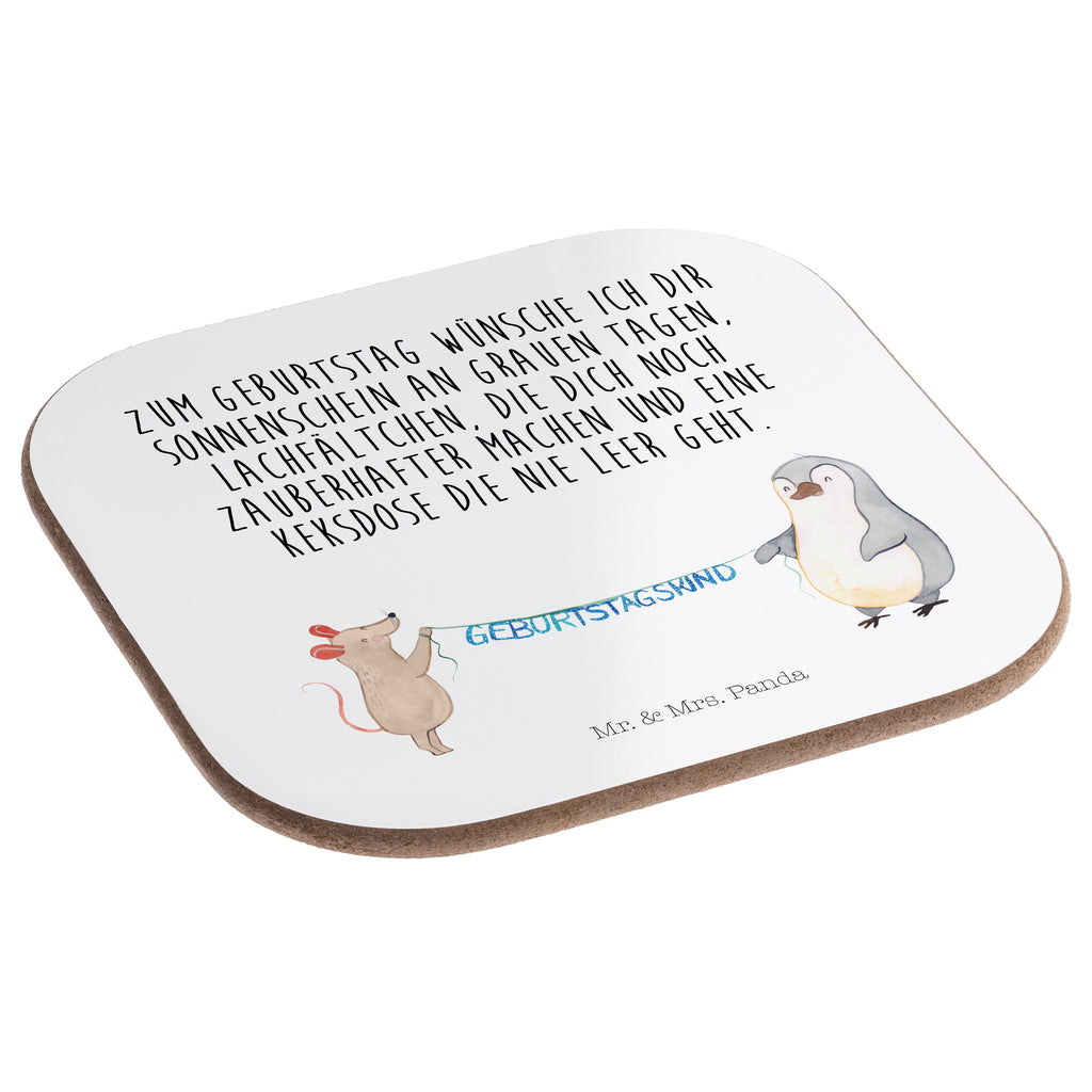 Quadratische Untersetzer Maus Pinguin Geburtstag Bierdeckel, Glasuntersetzer, Untersetzer Gläser, Getränkeuntersetzer, Geburtstag, Geburtstagsgeschenk, Geschenk, Maus, Pinguin, Geburtstage, Happy Birthday, Geburtstagsfeier