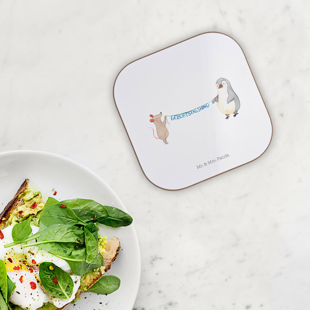 Quadratische Untersetzer Maus Pinguin Geburtstag Bierdeckel, Glasuntersetzer, Untersetzer Gläser, Getränkeuntersetzer, Geburtstag, Geburtstagsgeschenk, Geschenk, Maus, Pinguin, Geburtstage, Happy Birthday, Geburtstagsfeier