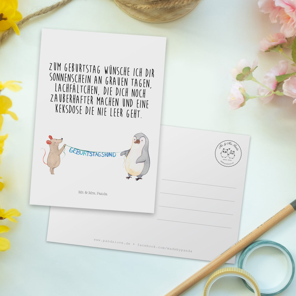 Postkarte Maus Pinguin Geburtstag Geschenkkarte, Grußkarte, Karte, Einladung, Ansichtskarte, Geburtstagskarte, Einladungskarte, Dankeskarte, Geburtstag, Geburtstagsgeschenk, Geschenk, Maus, Pinguin, Geburtstage, Happy Birthday, Geburtstagsfeier